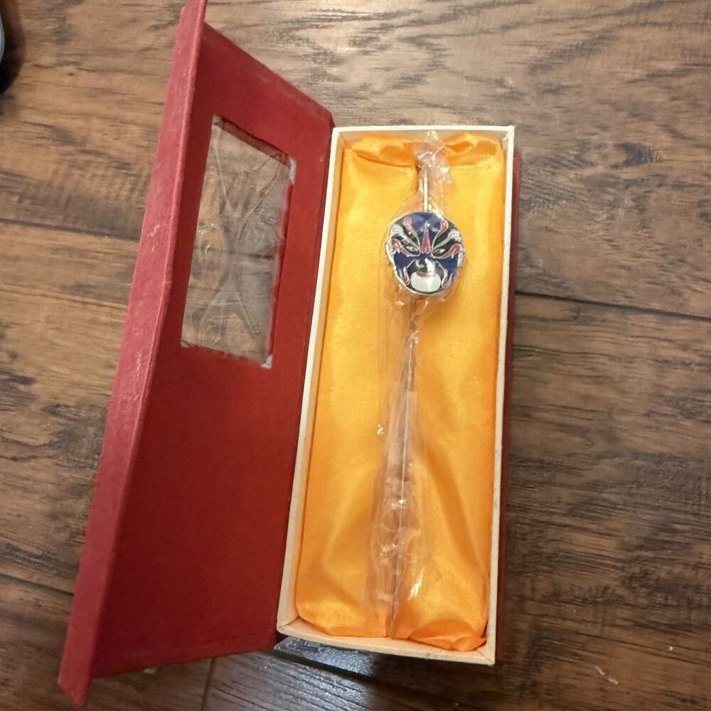 Vintage Blue Chinese Opera Face Metal Bookmark Letter Opener Jing Mask New** V7